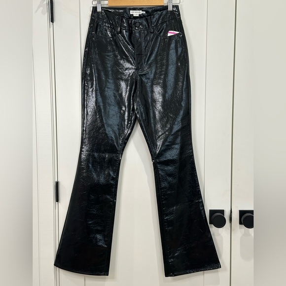 Good American Good Classic Boot Cut Pants Vinyl Faux Leather High Rise Black 6 - Picture 5 of 14